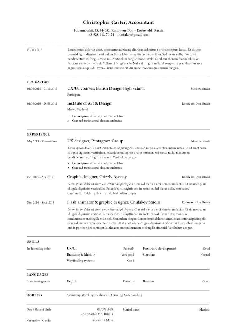 London resume template